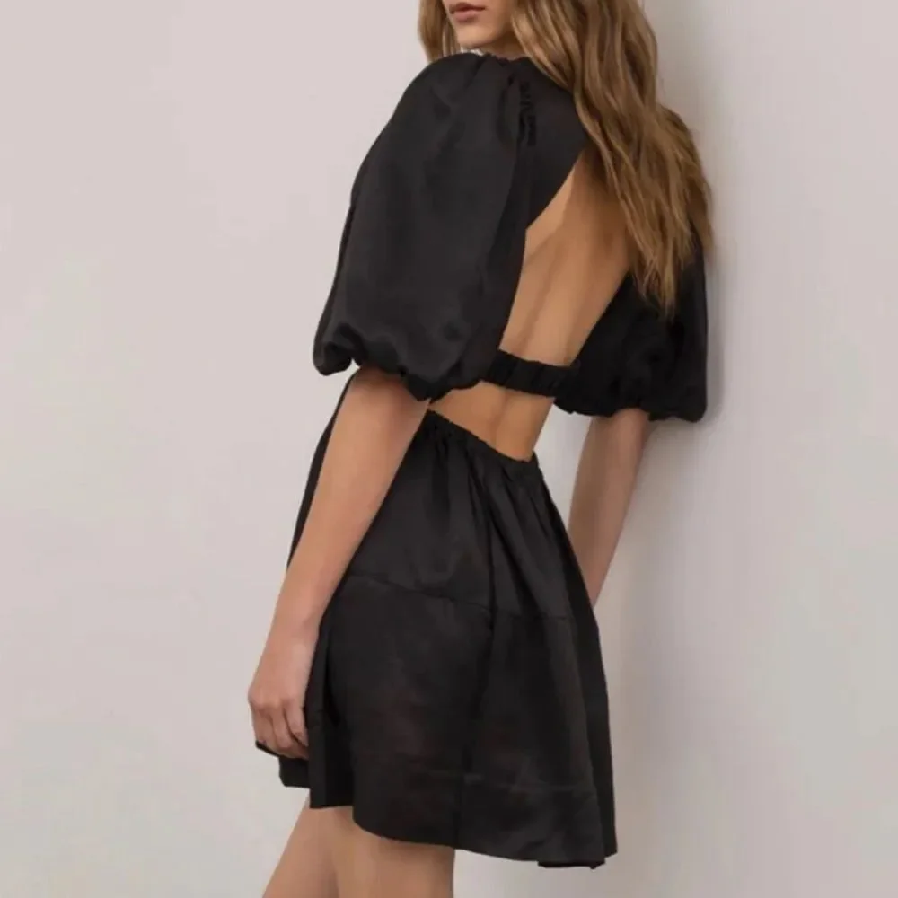Moon River for Anthropologie Puff Sleeve Open Back Dress large_6